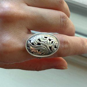 Vintage Beau Sterling Silver Open Work Floral Ring Size 6 1/2